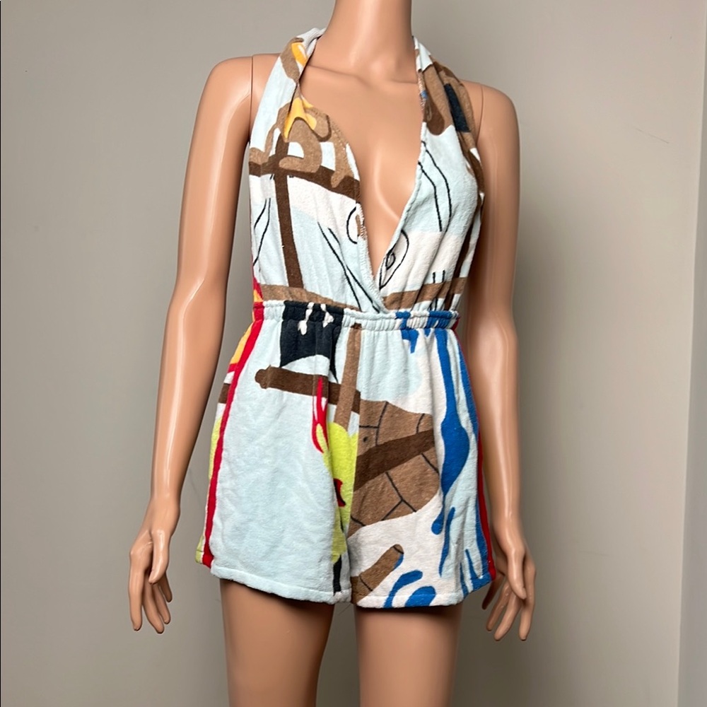 Urban Renewal Colorful Graphic Romper Shorts Coverup.